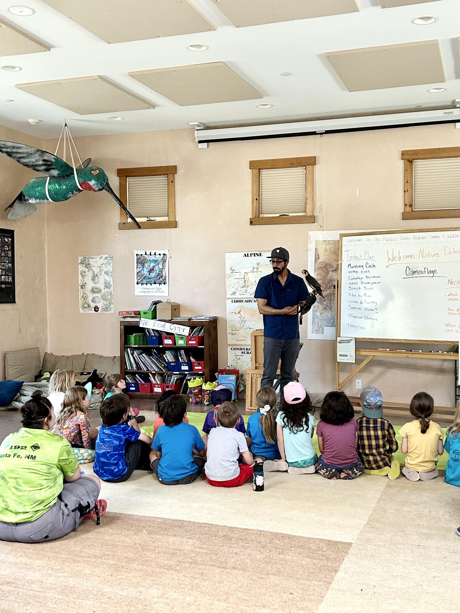 Campers enjoyed getting up close with native wildlife through visits by Mario Garcia, from the Santa Fe Raptor Center 