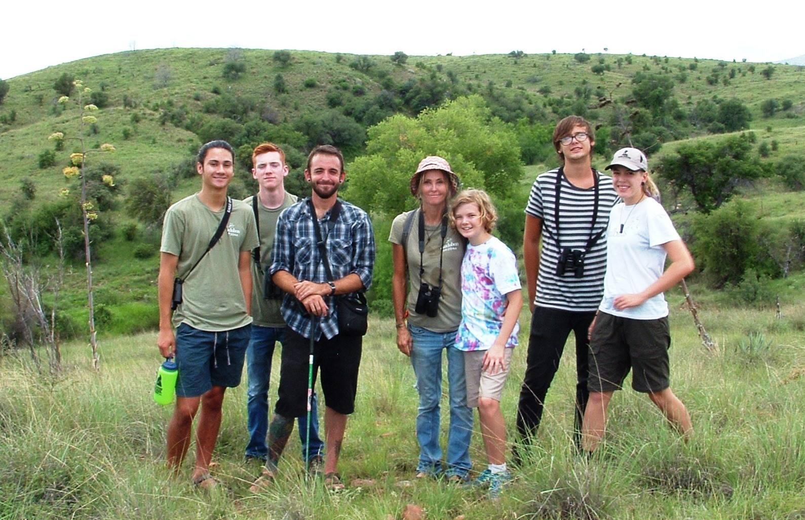 Audubon Southwest's 2016 Western Yellow-billed Cuckoo Survey Crew, a team of seven, poses amongst the grasses and oaks of the Appleton-Whittell Research Ranch of the National Audubon Society.